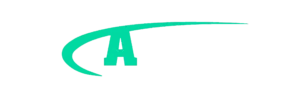 Teal letter "A" integrated with a curved line, resembling an elevator or architectural design.