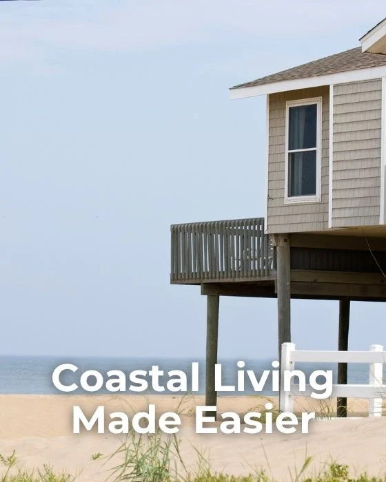 Elevated coastal house with ocean view, promoting comfort and accessibility in coastal living.
